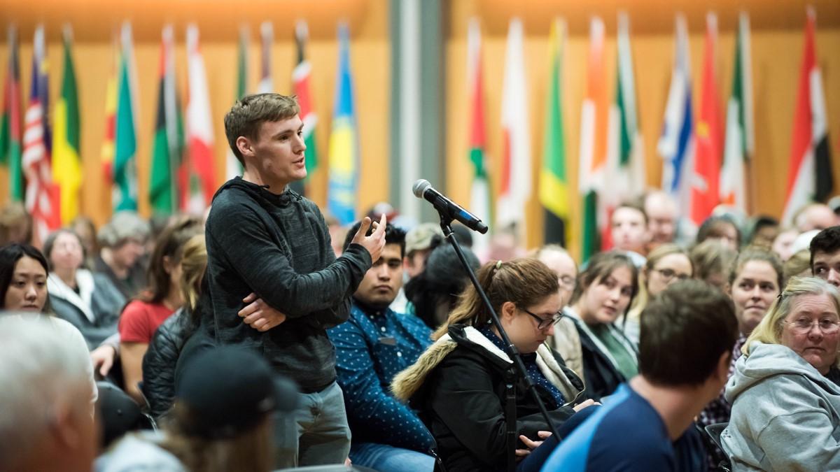 Audience member asks question in the International Ballroom